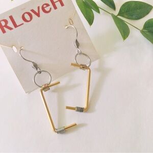 Gold Titanium Geometric Half Square Dangle Earrings